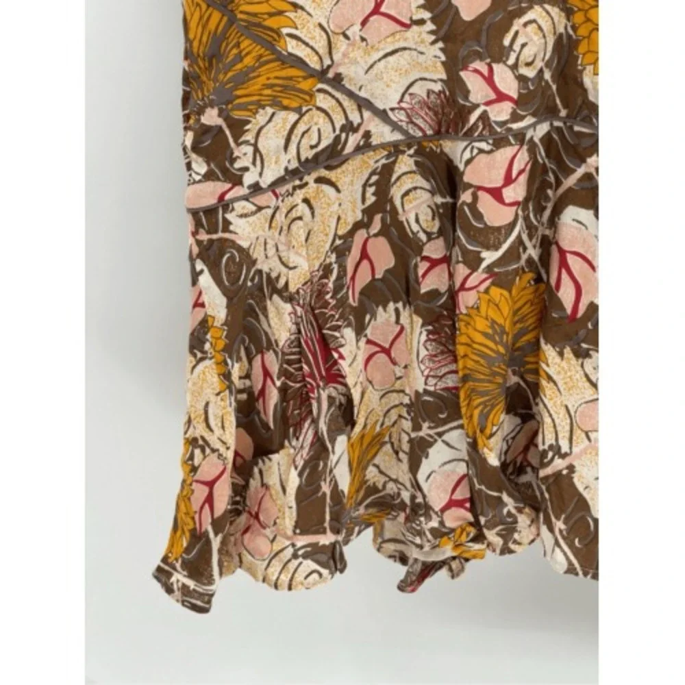 Free People‎ Tunic Tank Top Mini Dress Small Brown Yellow Floral Lined Boho